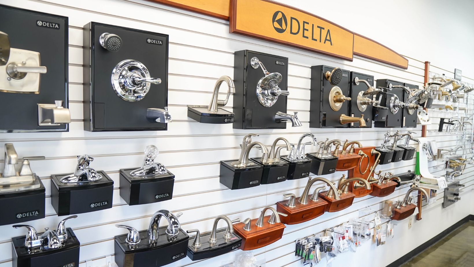 modern plumbing fixtures and faucets display for plumbing installation and upgrades