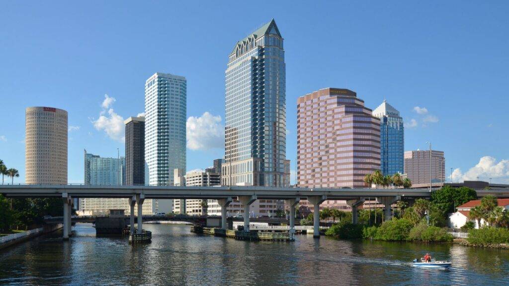 Plumbing services in Hillsborough County FL skyline view of downtown Tampa waterfront and city buildings