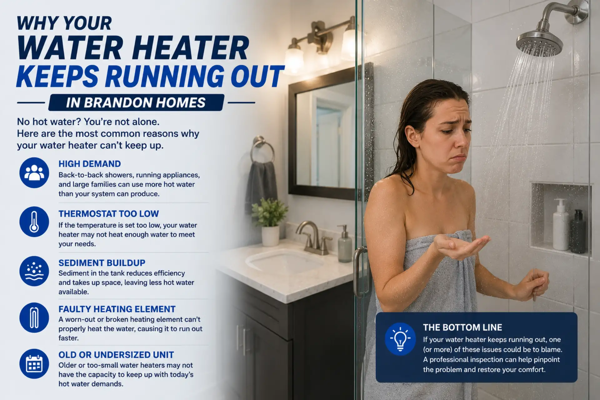 Homeowner in Brandon, FL experiencing inconsistent hot water during a shower due to water heater problems